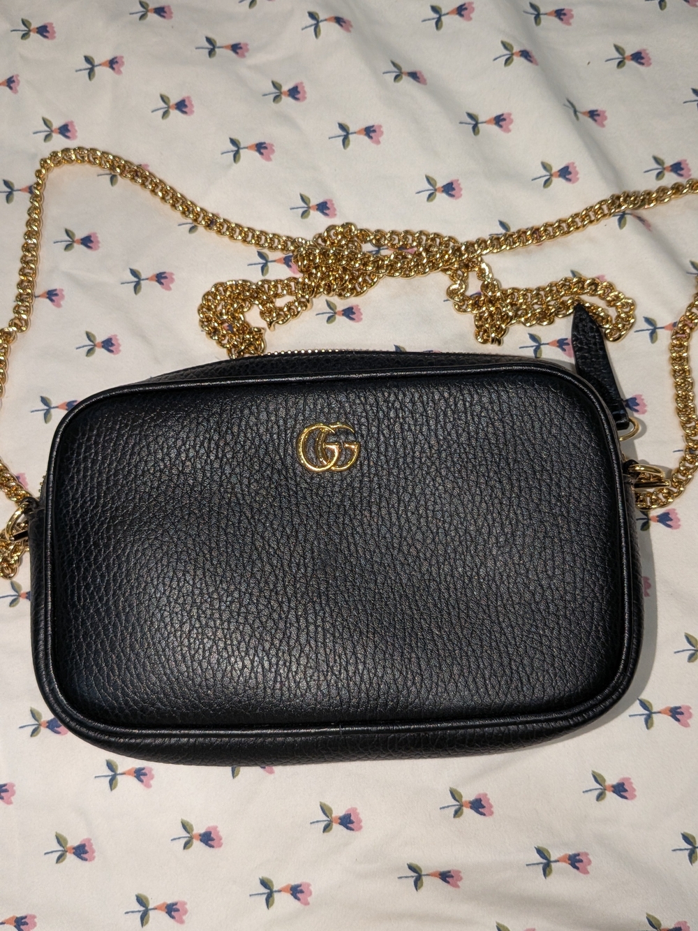 Gucci Small Black Leather Crossbody with Gold Chain